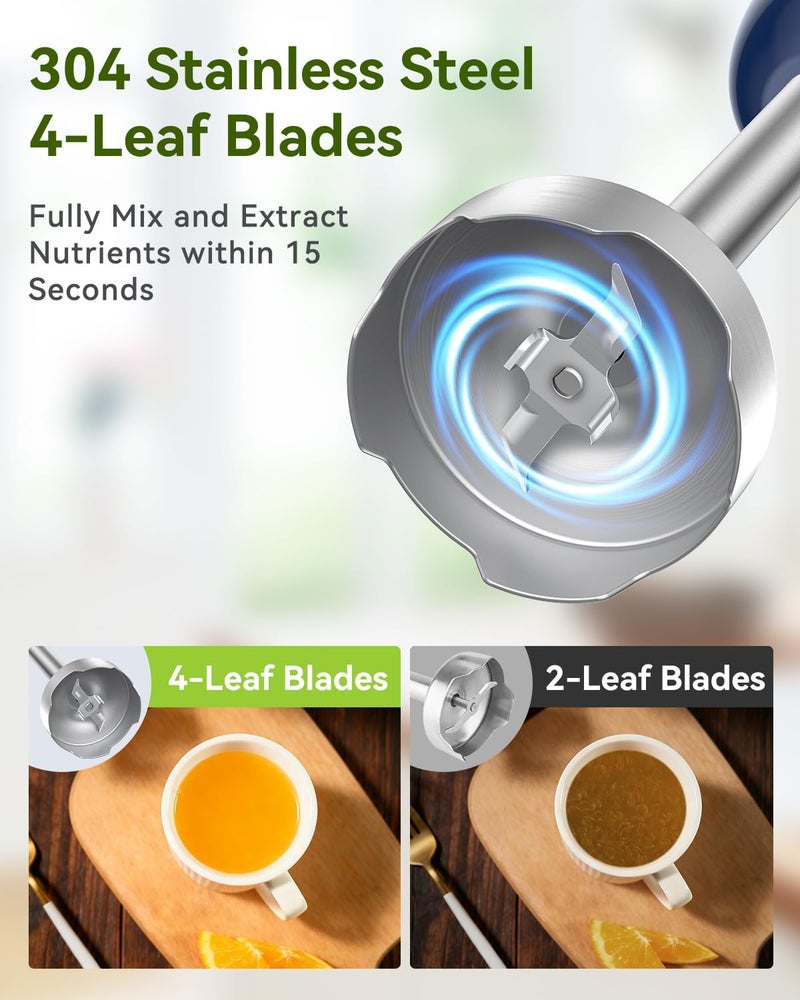 Abuler Immersion Blender Handheld 5 in 1 Hand Blender, 1000W Hand Mixer Stick, BPA-Free 12 Speed Handheld Blender 304 Stainless, Beaker, Chopper, Whisk and Milk Frother, Soup, Smoothies, Baby Food, Sauce - Image 2